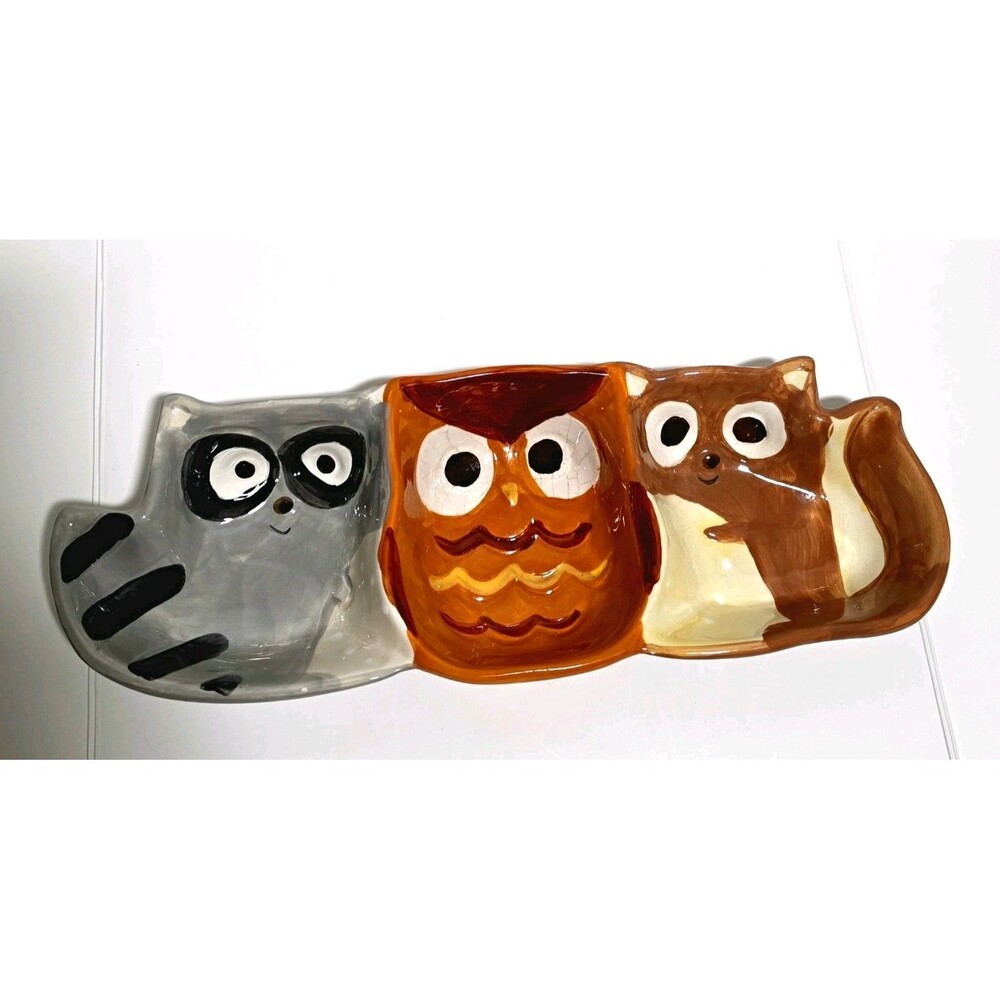 Ceramic 3-Compartment Animal Snack Serving Tray 12in Boston Warehouse